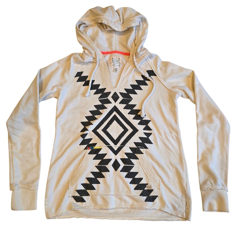 Billabong Tribal Graphic Pullover Hoodie Medium‎ Cream Black Surf Summer